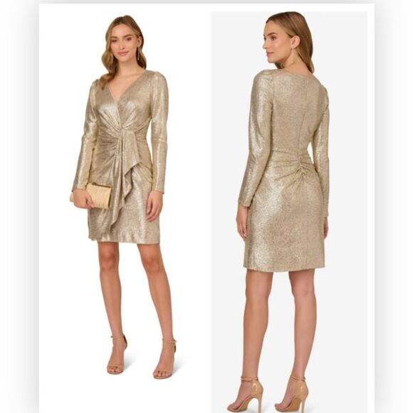 Adrianna Papell Metallic Foil Knit Draped
Cocktail Dress NWT size 8 $189 - Picture 1 of 7